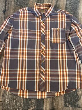C.E. Schmidt Men's 2XL Plaid Work Shirt Button Down Long Sleeve Gray Orange